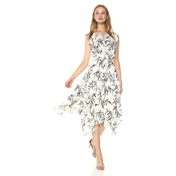 Rachel Zoe Womens Pippa Printed Asymmetrical Midi Dress