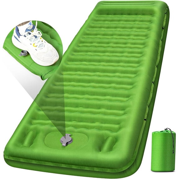 Camping Sleeping Pad, Extra Thick 5 Inch Camping Mat with Pillow Built-in Foot Pump Inflatable Sleeping Pads Compact for Camping Backpacking Hiking Traveling Tent（Green）