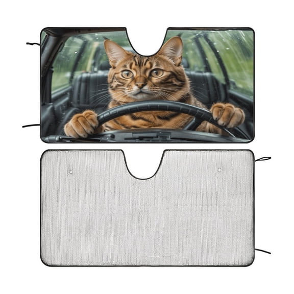 Bengal Cat Car Windshield Sunshade, Front Auto Car Windshield Sun Shade Folding Silvering Sun Visor - UV Coating for UV Ray Deflector 51"x28"