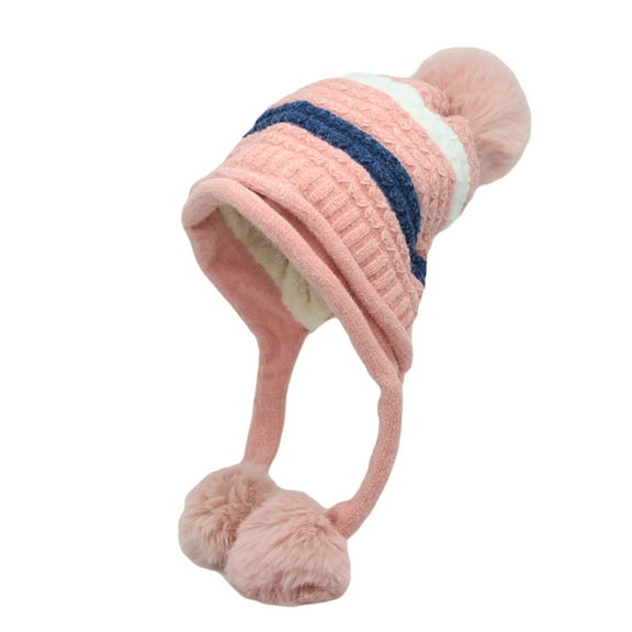 WITHMOONS Winter Fleece Lining Soft Knit Beanie Hat Pom Earflaps YZ70080 (Pink)