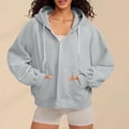 thumbnail image 3 of Guieoi Plus Size Jackets Women's Long Sleeve Hooded Full Zip Solid Color Lace Stitching Fashion Sweatshirts Gray Black*Friday/Cyber*Monday, 3 of 8