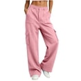 thumbnail image 4 of HomeDM Wide Leg Sweatpants for Women Baggy Casual Athletic Jogger Pink Lounge Pants for Running Workout Size 2XL, 4 of 7