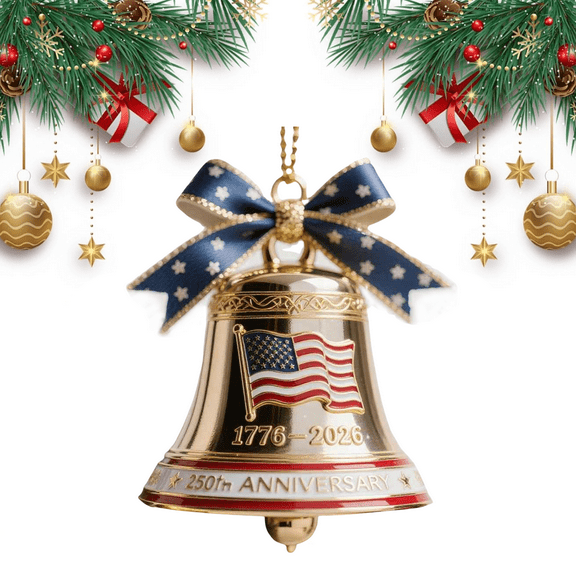 United States 250th Anniversary Bell Ornaments, 2D Acrylic 250th Anniversary Christmas Gold Bell Ornaments Very Clear for Christmas Tree or Garden, Collectors and Patriotic (A-1pcs)