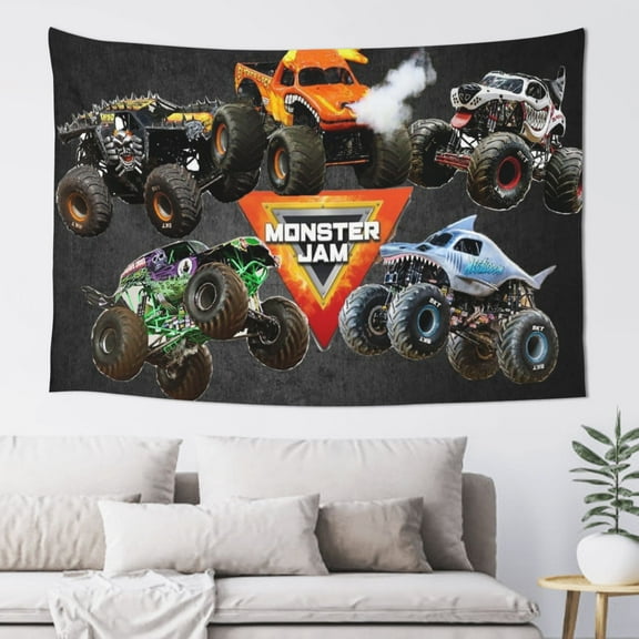Monster Trucks Jam Tapestry Banner 60 X 40 inch Decor Art Tablecloth Wall Hanging Mural for Bedroom Dorm