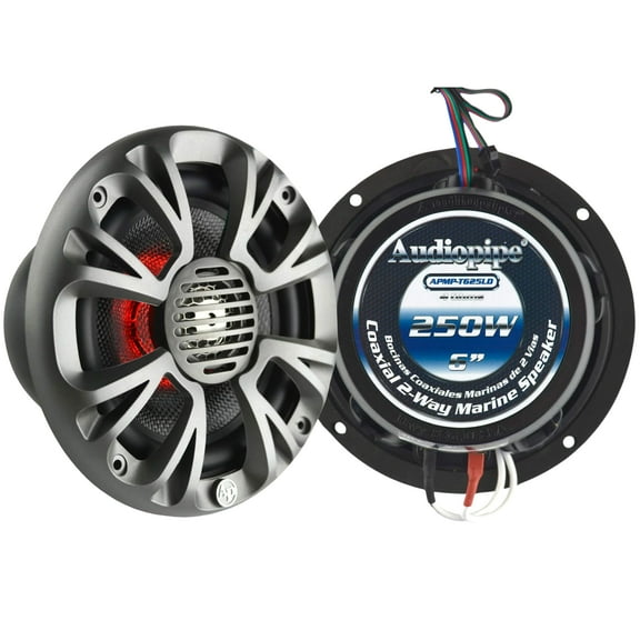 Audiopipe APMP-T625LD 6.5 Inch 250 Watt 4 Ohm 2 Way Marine Audio Speaker, Silver