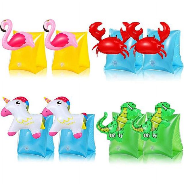 8 Pieces Inflatable Swim Armbands for Kids, Cartoon Swimming Sleeves Floater Tube Water Wings Swimming Armlets, Pool Water Sports Learning Swim Training Aids