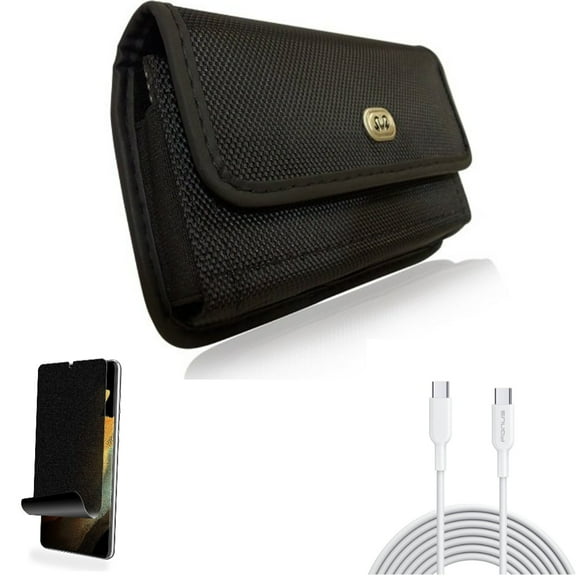 Privacy Screen Protector & Case Belt Clip & 10ft Long Type-C Cable for Samsung Galaxy S22 Plus (S22 ) - Combo TPU Film (Fingerprint Works) Anti-Peep & Rugged Holster & Fast Charger Cord PD Power