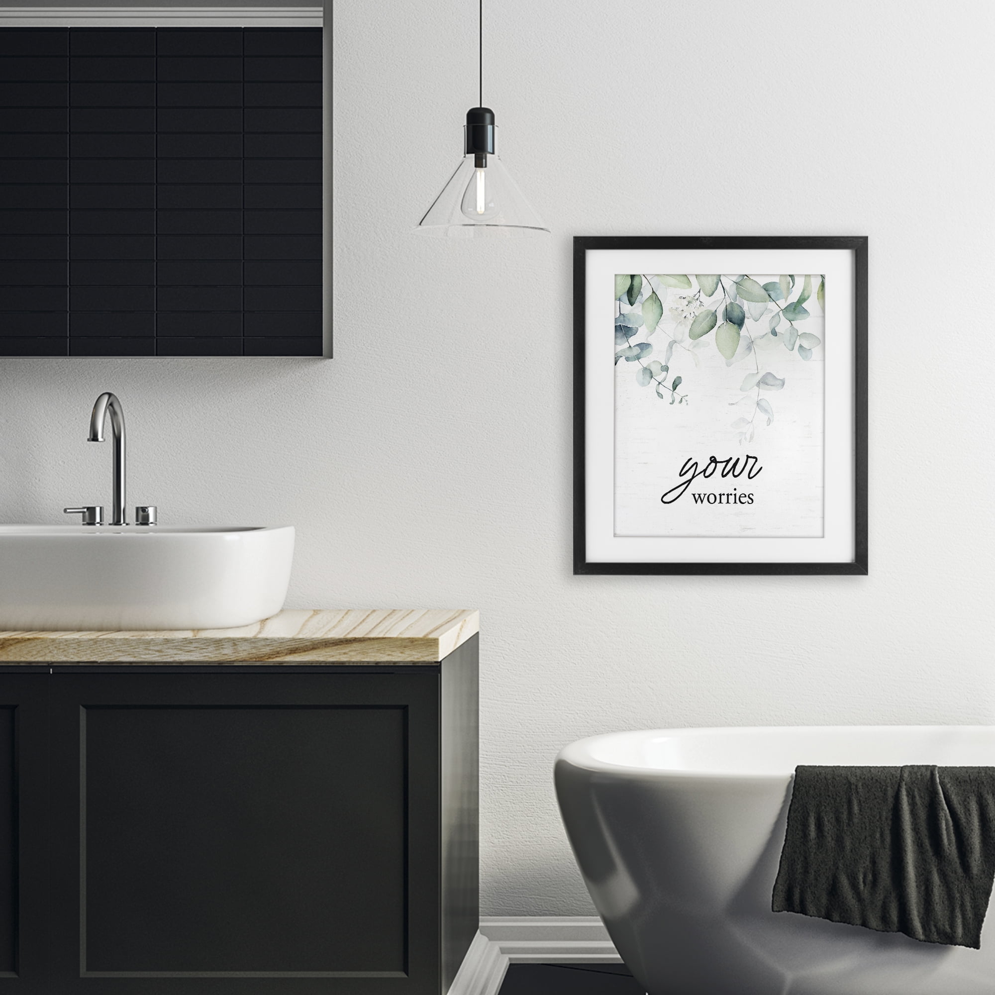 Your Worries Eucalyptus Black Framed Print Under Glass, design by Lettered and Lined
