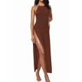thumbnail image 2 of Womens Sleeveless Knit Beach Dress Spaghetti Strap Backless Maxi Gown Vacation Summer Slip Dress Dark Khaki M, 2 of 10