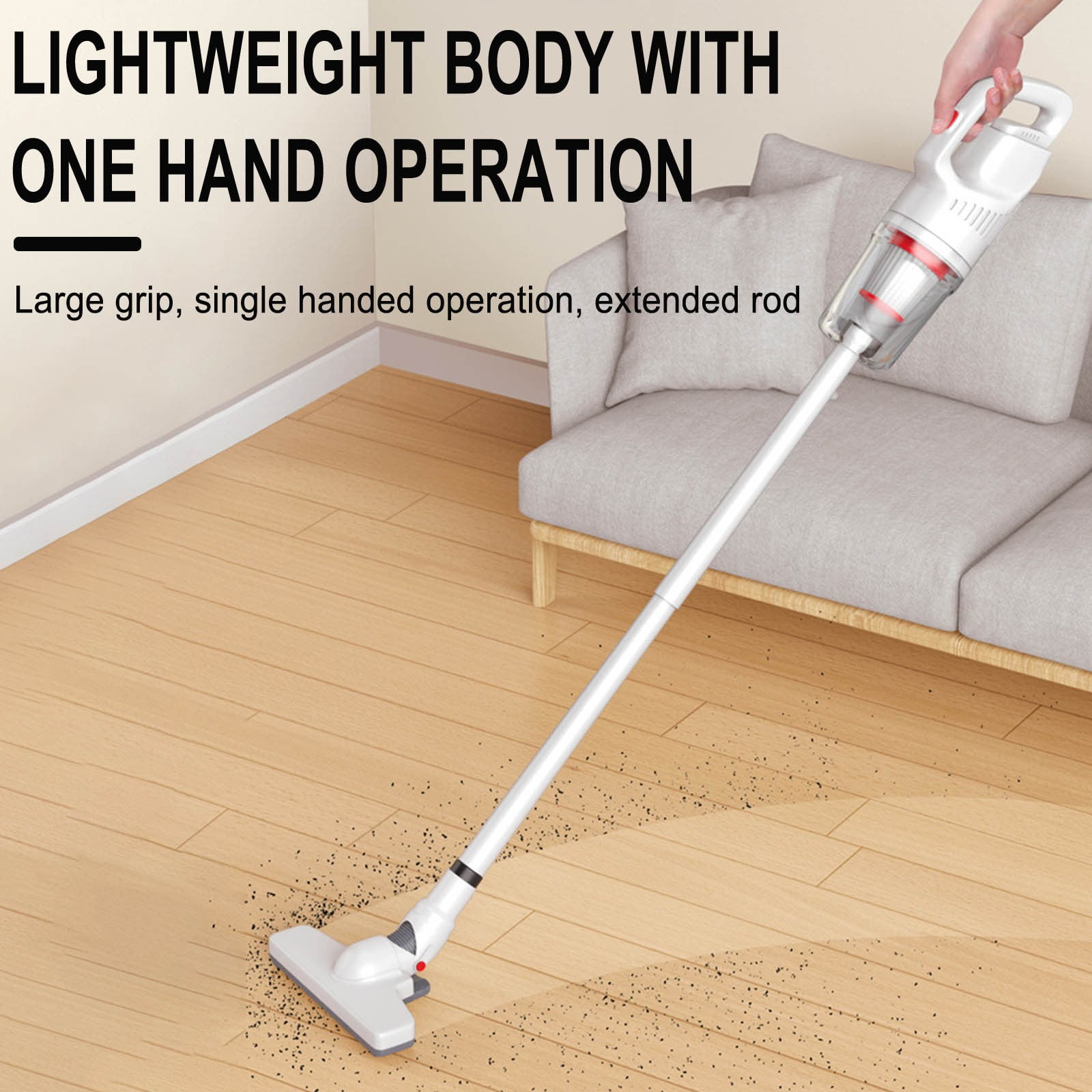 Portable 2-in-1 Stick Vacuum Cleaner - 12000Pa Strong Suction, Wireless Handheld for Home & Car, Lightweight, Reusable Filter, Extendable Rod for Easy Cleaning