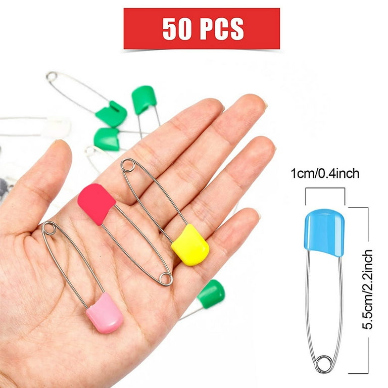 50 Pcs Diaper Pins, Plastic Head Safety PinBaby Bibs Apron Safety