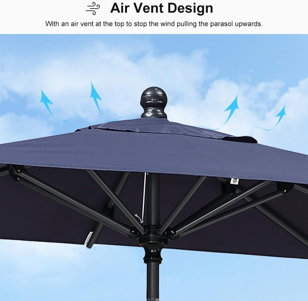 PURPLE LEAF 6' x 4' Rectangular Outdoor Table Umbrella with Crank and Tilt, Aluminum Frame Patio Market Sun Umbrella, 8 Sturdy Ribs, Navy Blue