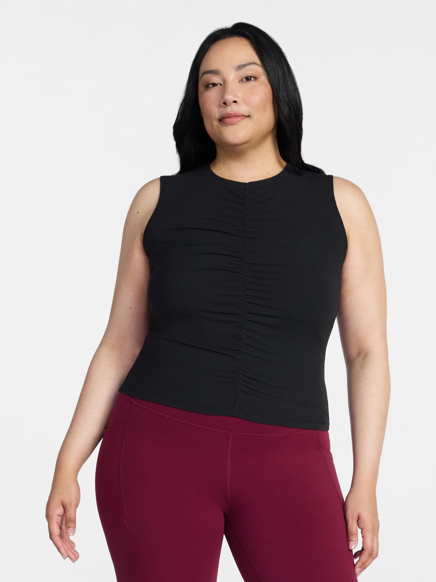 Avia Women's Shirred Ribbed Cinch Ballet Tank, Sizes XS-XXXL