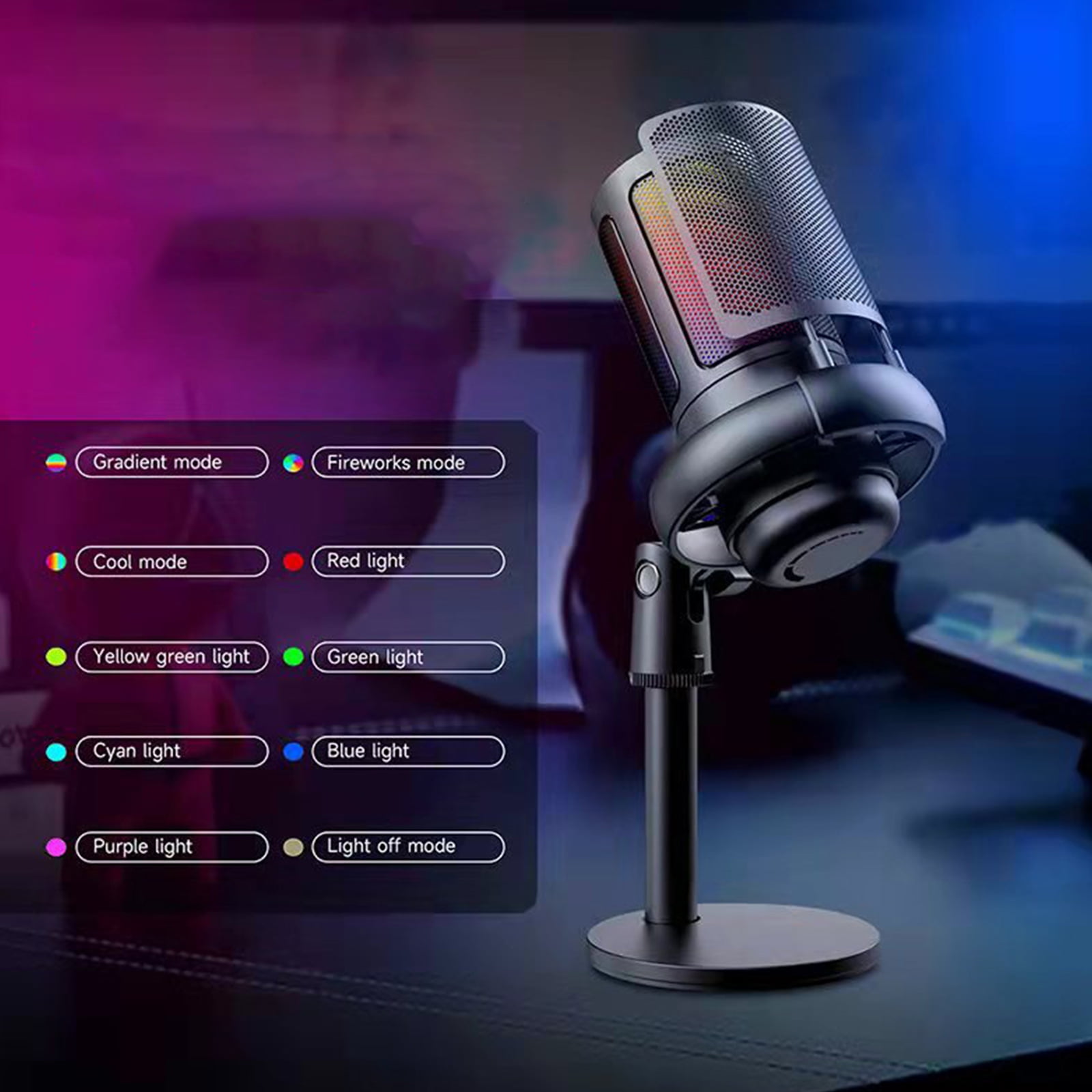 Color USB Microphone for Gaming PC Streaming Podcasting Mute Button Condenser Mic Noise Reduces