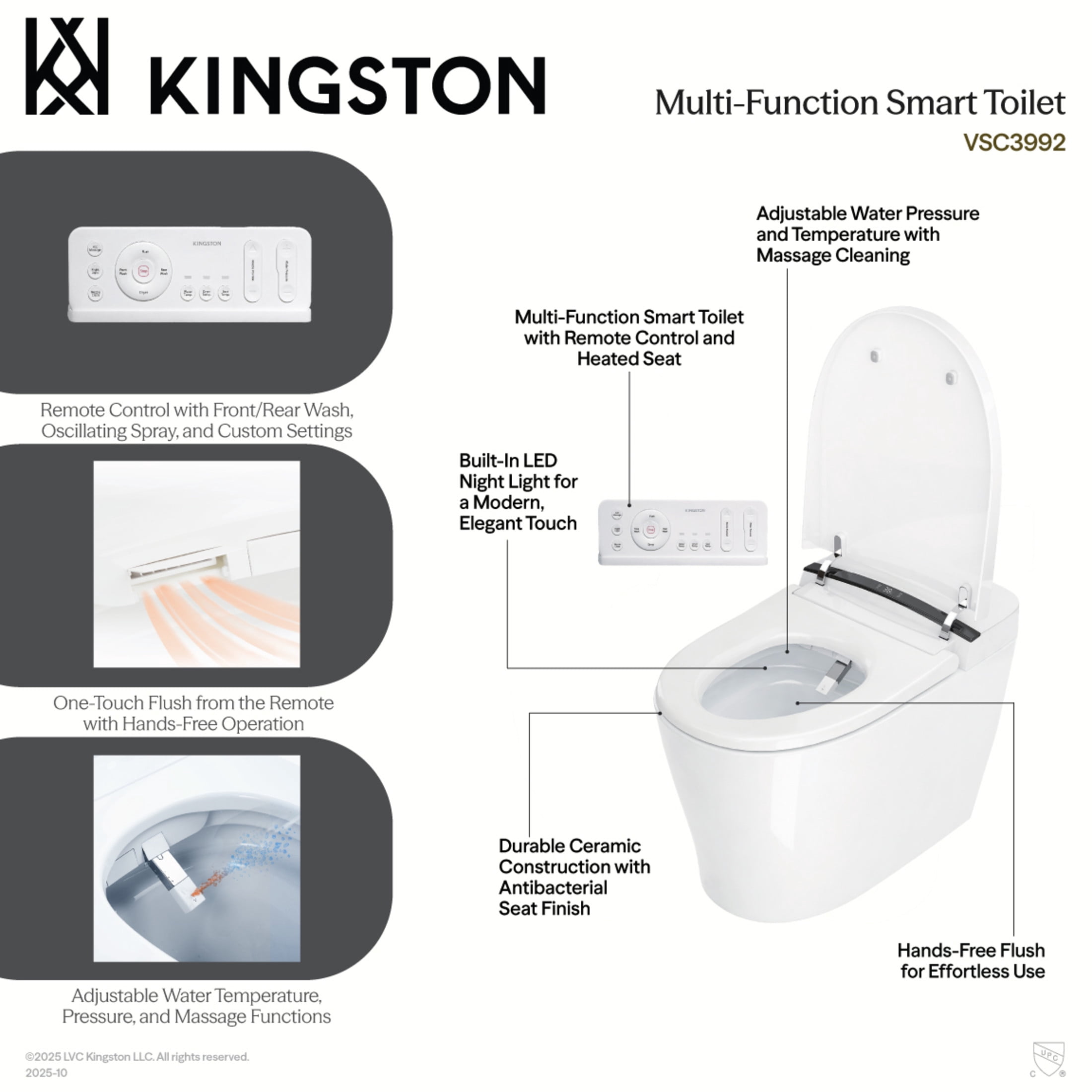 Kingston Brass VSC3992 Upton Smart Toilet, White