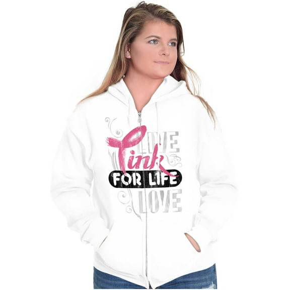 Breast Cancer Pink for Life Ribbon Zip Hoodie Sweatshirt Women Brisco Brands S
