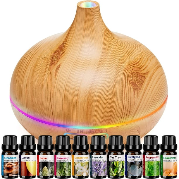 Difusor de aroma para aceites esenciales, difusores de habitaciones grandes con 10 aceites esenciales, difusor ultrasónico de aromaterapia de 550 ml con aceite esencial, humidificador de niebla fría, vaporizador de habitación para el hogar y la oficina Sincero Electrónica