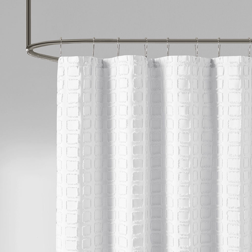 MAYEERTY Woven Clipped Solid Shower Curtain, 72" x 72", Machine-Washable, White