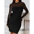 thumbnail image 4 of Women'S Mesh Sheer Long Sleeve Ruched Mini Dress Bodycon Mock Neck Cocktail Party Club Dresses, 4 of 9