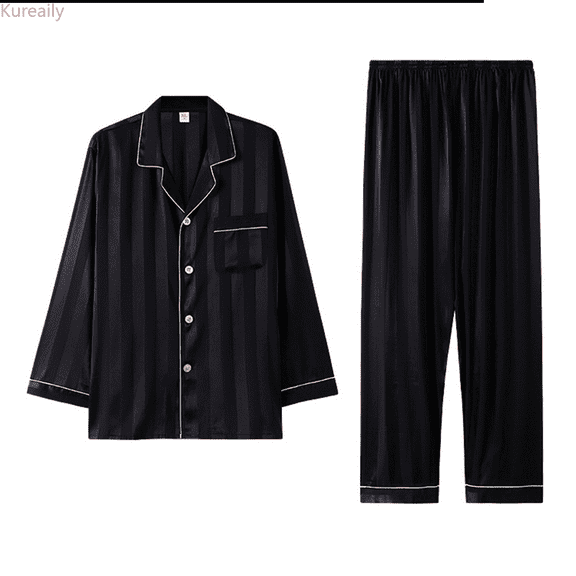 Kureaily Mens Comfortable Simple Long Sleeve Thin Home Suit Set Pajamas Summer Sleepwear