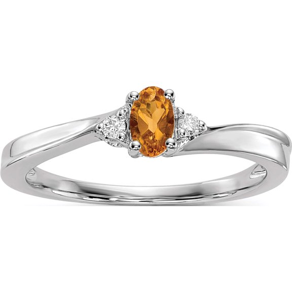 Sterling Silver Rhodium-Plated Citrine & Diamond Birthstone Ring (Size 6) Made In India qbr25nov-6