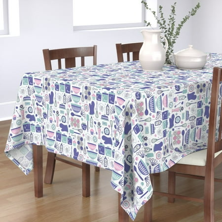 

Cotton Sateen Tablecloth 70 x 120 - Vintage Baking Time Pink Retro Aqua Food Fifties Print Custom Table Linens by Spoonflower