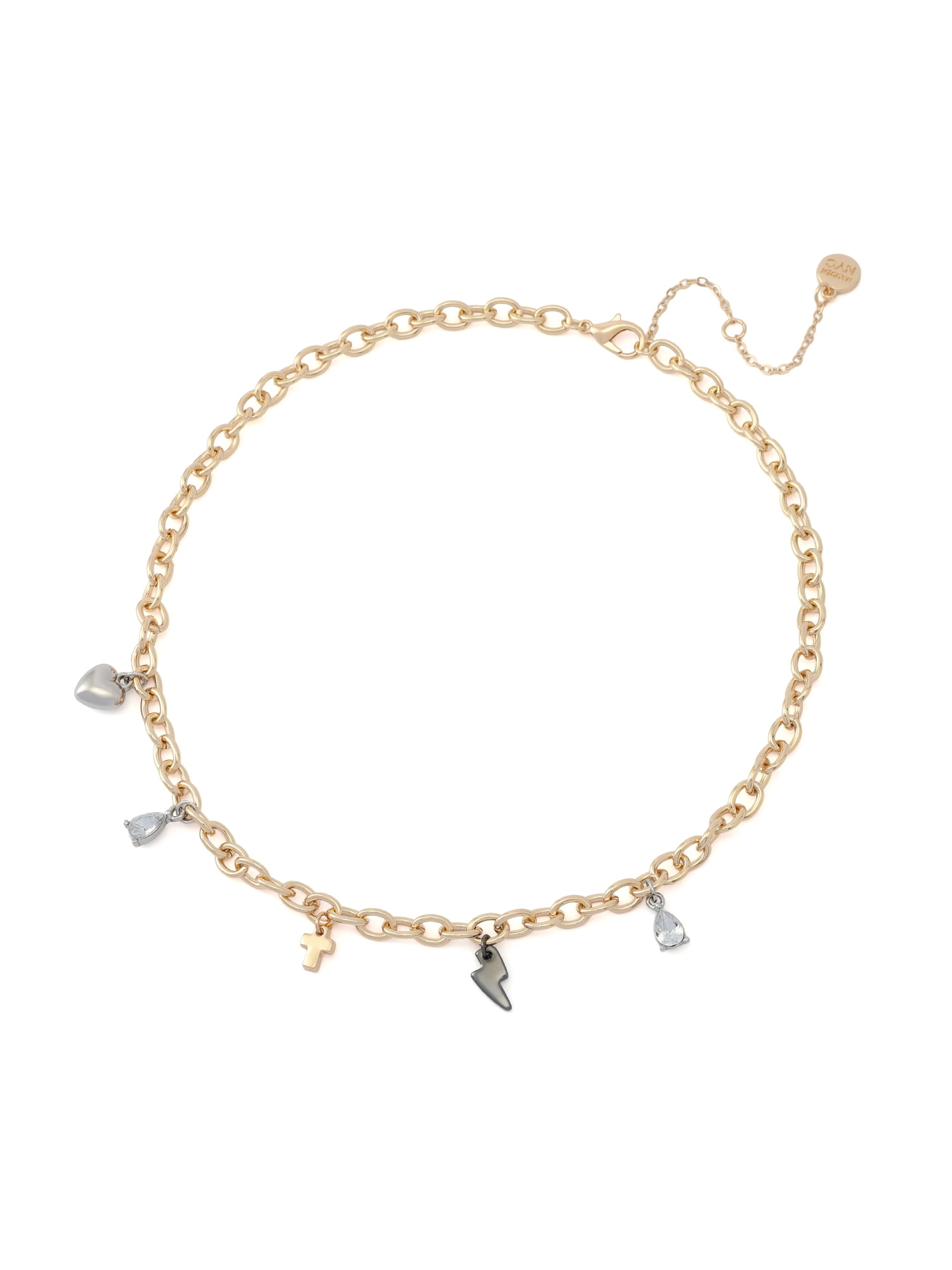 Madden NYC Women's Fashion Gold-Tone Cross Mixed Charm Bib Necklace
