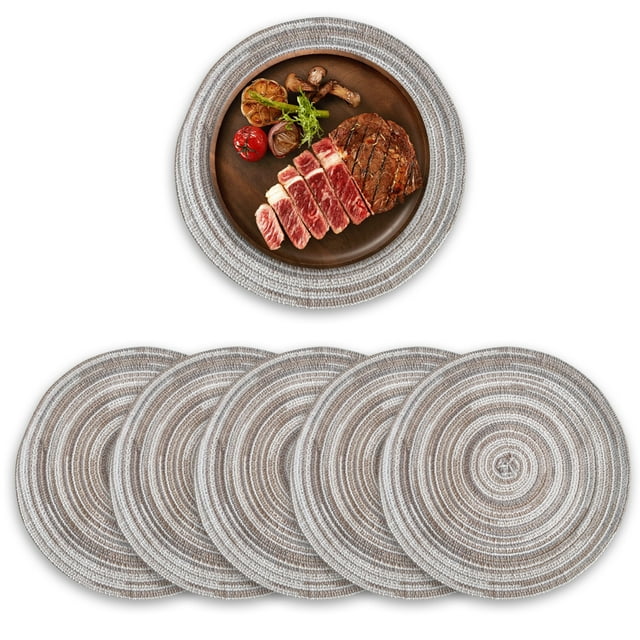 Juego de 6 manteles individuales redondos de algodón tejido, resistentes al calor, antideslizantes, lavables, para mesa de comedor de 15 pulgadas