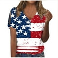 thumbnail image 2 of Itsame 4th of July Shirts Women Independence Day Short T-Shirt Sleeve American Flags Printed Short Sleeve Top, V-Neck Red, 2 of 4
