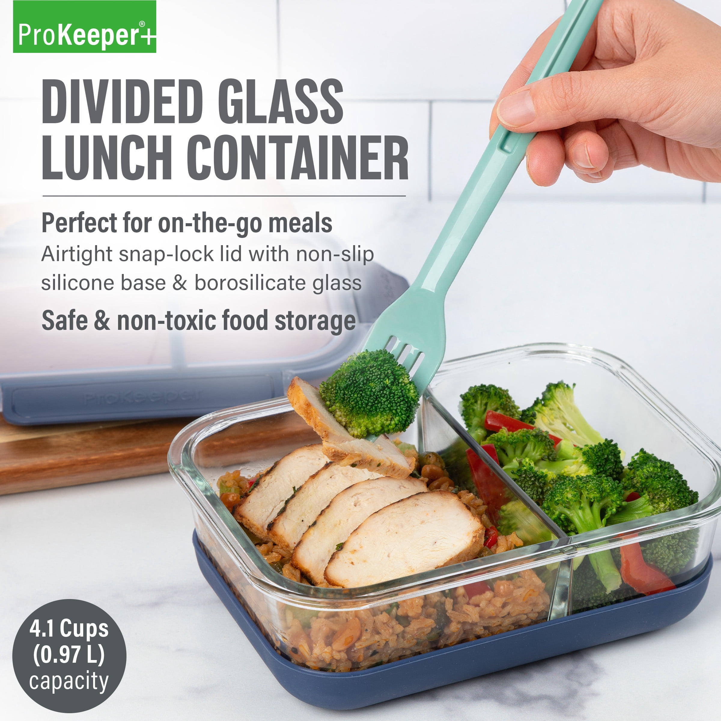 (4 pack) ProKeeper+ Borosilicate Glass Lunch and Salad Storage Container with Silicone Base and Snap-Lock Lid