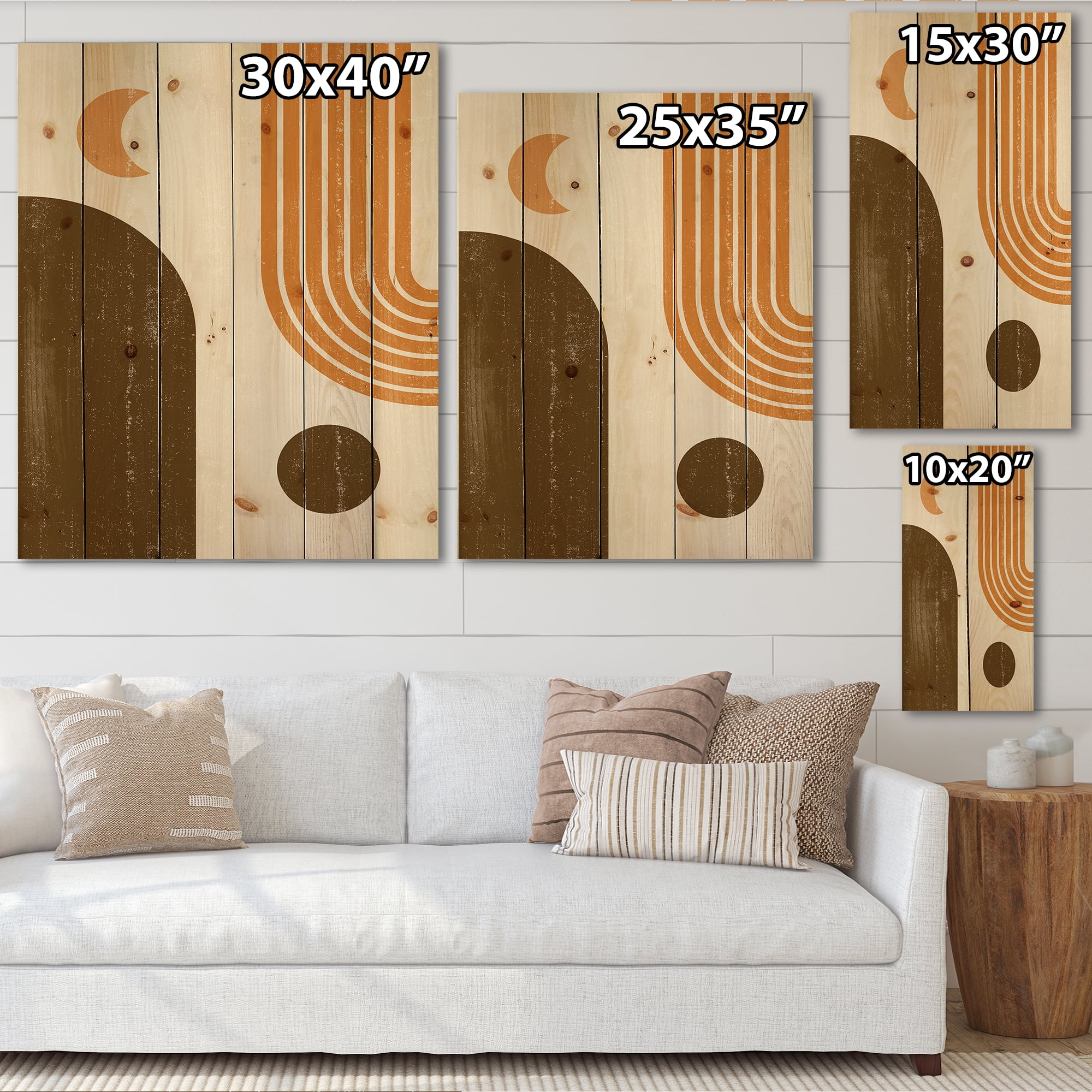 Designart 'Rainbow In Earth Tones Abstract Geometric Art' Modern Print on Natural Pine Wood