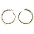 thumbnail image 1 of Gold-Tone & White Colored Metal Hoop-Earrings With Bead Accents #MQE082, 1 of 2
