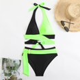 thumbnail image 6 of DHFJKG Women Bikini Sets Color Block Two Piece Bathing Suit Side Tie Halter Swim Top With High Waisted Briefs Bottom Stylish Beachwear, 6 of 9