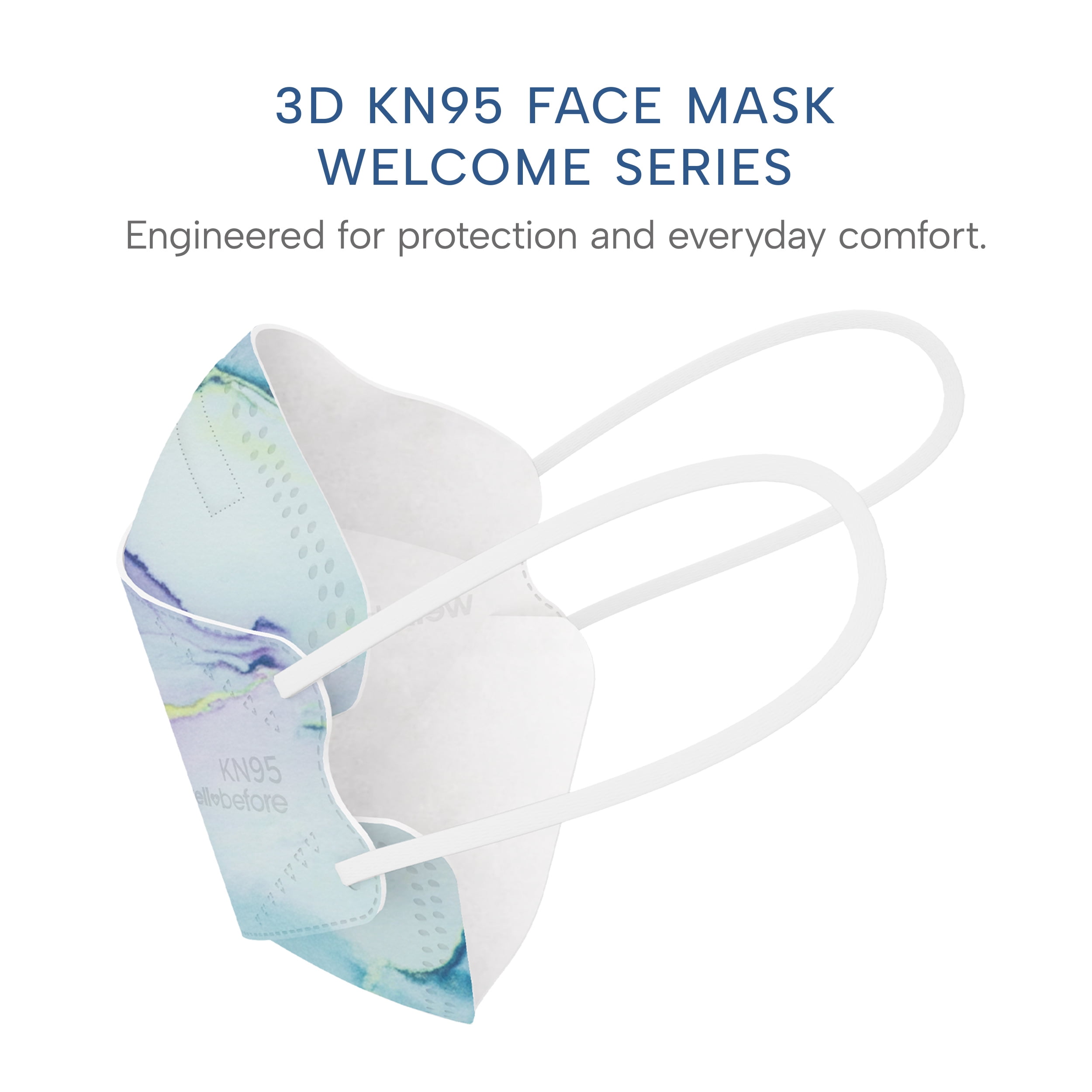 WellBefore Welcome Series KN95 3D Face Mask, Marble, Regular, Pack of 50