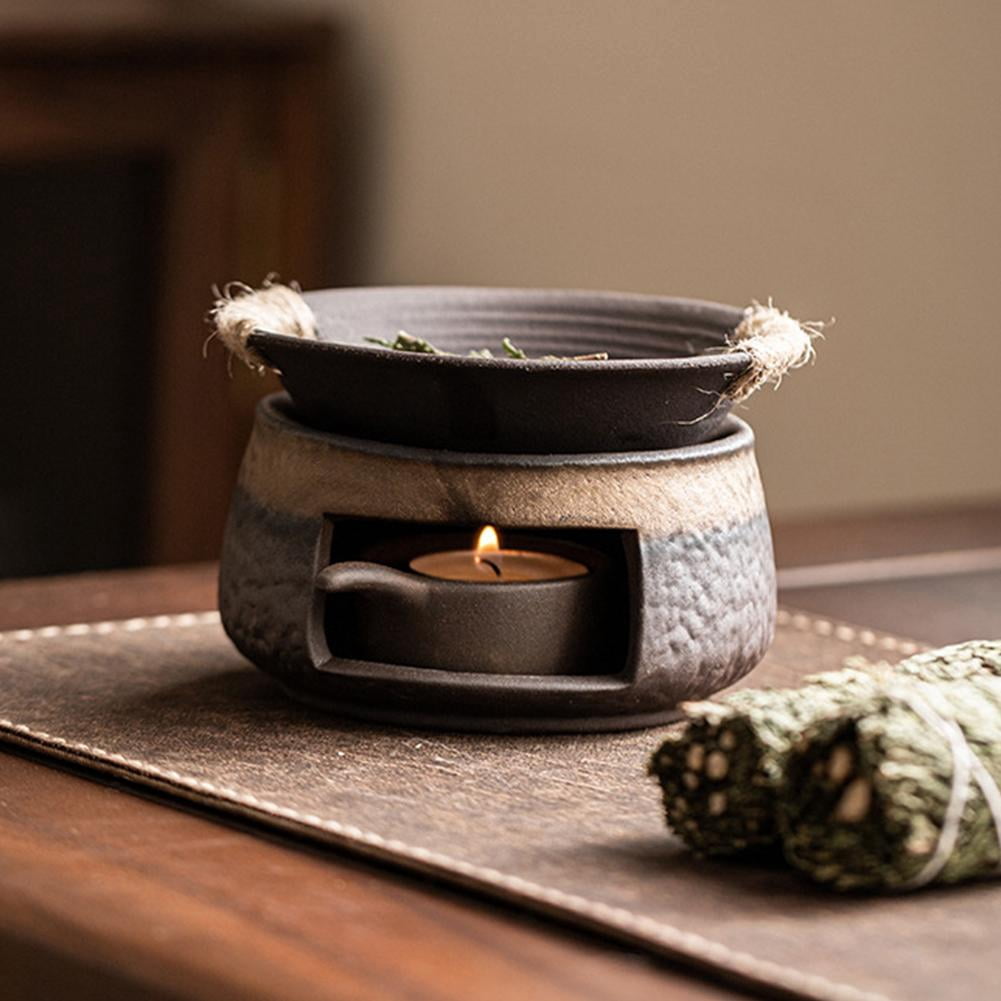 Pekkaxy Ceramic Tea Warmer & Incense Holder Set, 4.6 in Base, Gentle Heat for Aromas, Perfect for Home Tea Ceremonies and Relaxation