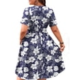 thumbnail image 4 of WellSize Summer Plus Size Dresses for Women Short Sleeve A-Line Midi Dresses Casual Floral Print Beach Dress with Pockets, 4 of 7