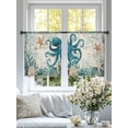 thumbnail image 3 of Ocean Blue Octopus Sheer Curtains 54 Inch Long 2 Panels, Retro Background Coral Shell Nautical Light Filtering Rod Pocket Curtains, Sheer Voile Drapes for Living Room Bedroom, 52"x54", 3 of 8