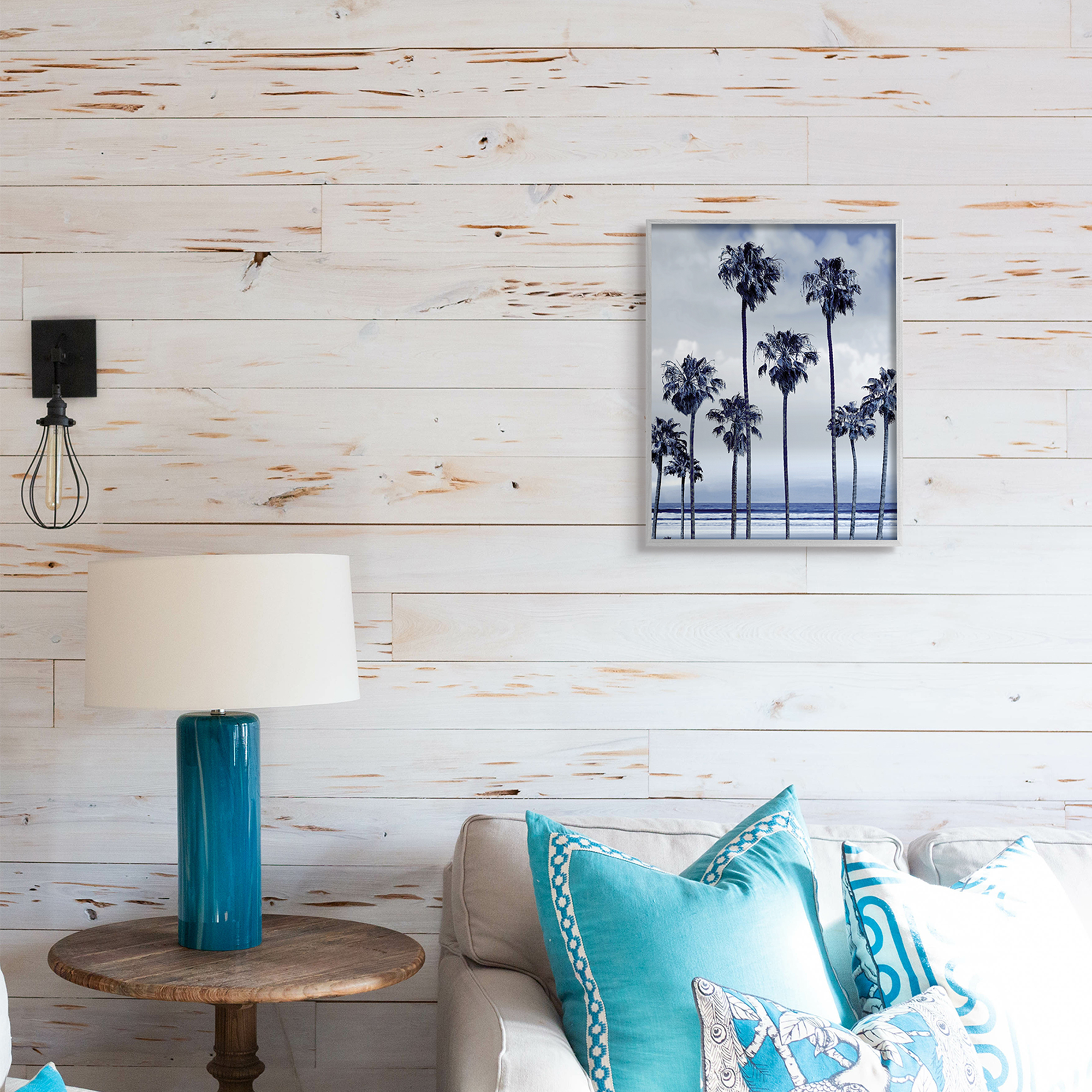 Stupell Industries Navy Blue Palm Trees on Coastline Monochromatic,16 x 20,Designed by Devon Davis