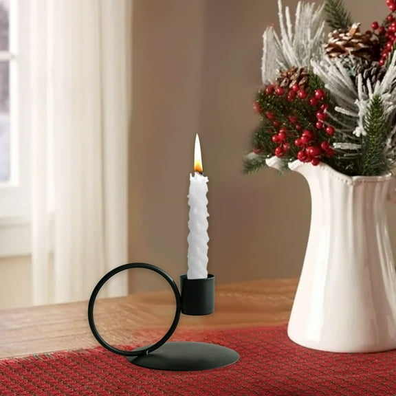 AuroraX Short Taper Candle Holder Black Metal Modern O Shape Candlestick Holders Romantic Decorative Elegant Vintage Rustic Candle Stand Valentines Day Table Centerpieces Dining Wedding Decor