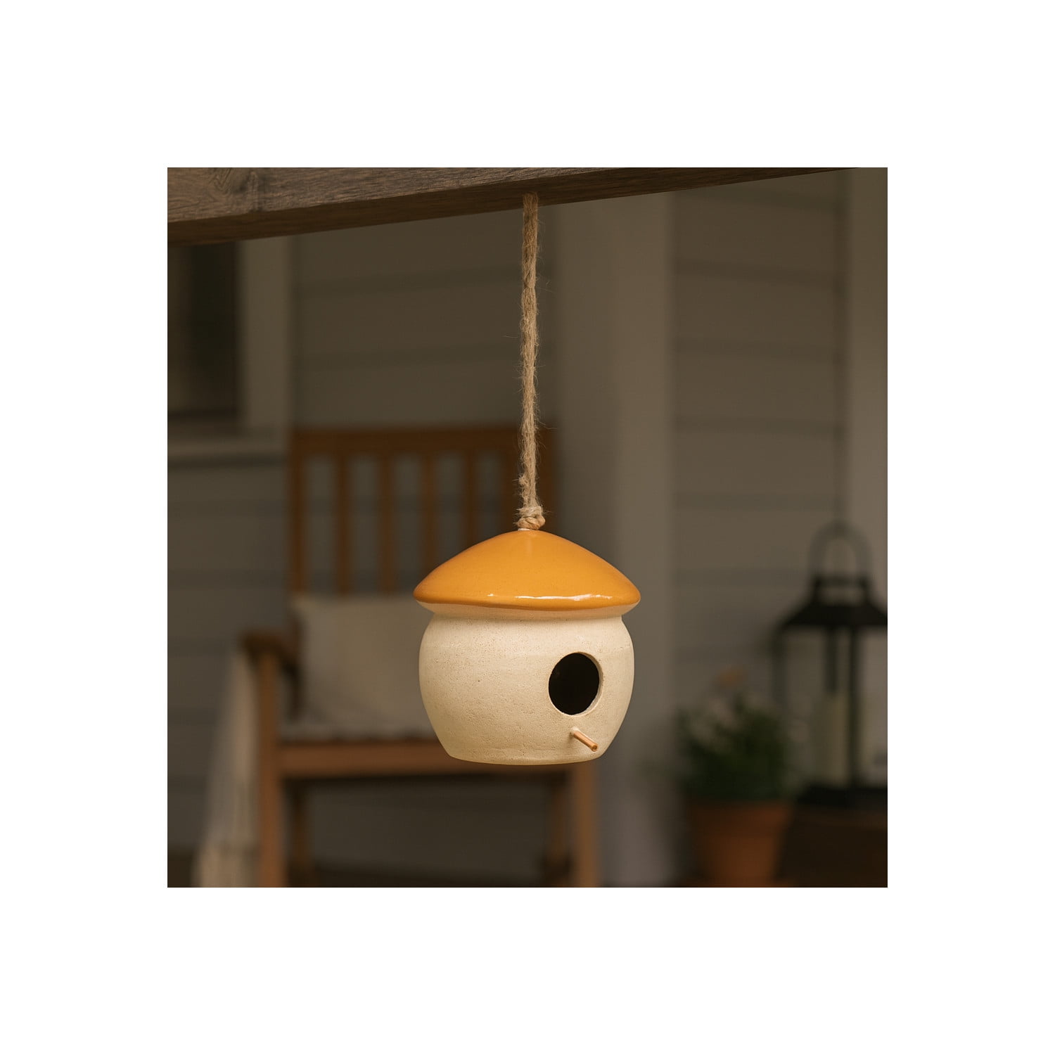 Decorative Bird House Feeder for Outdoors - Round Hanging Bird Feeder for Windows, Yard, and Garden Display - Charming Bird Houses for Outside Patio, Backyard, and Tree Decoration - 6", Orange