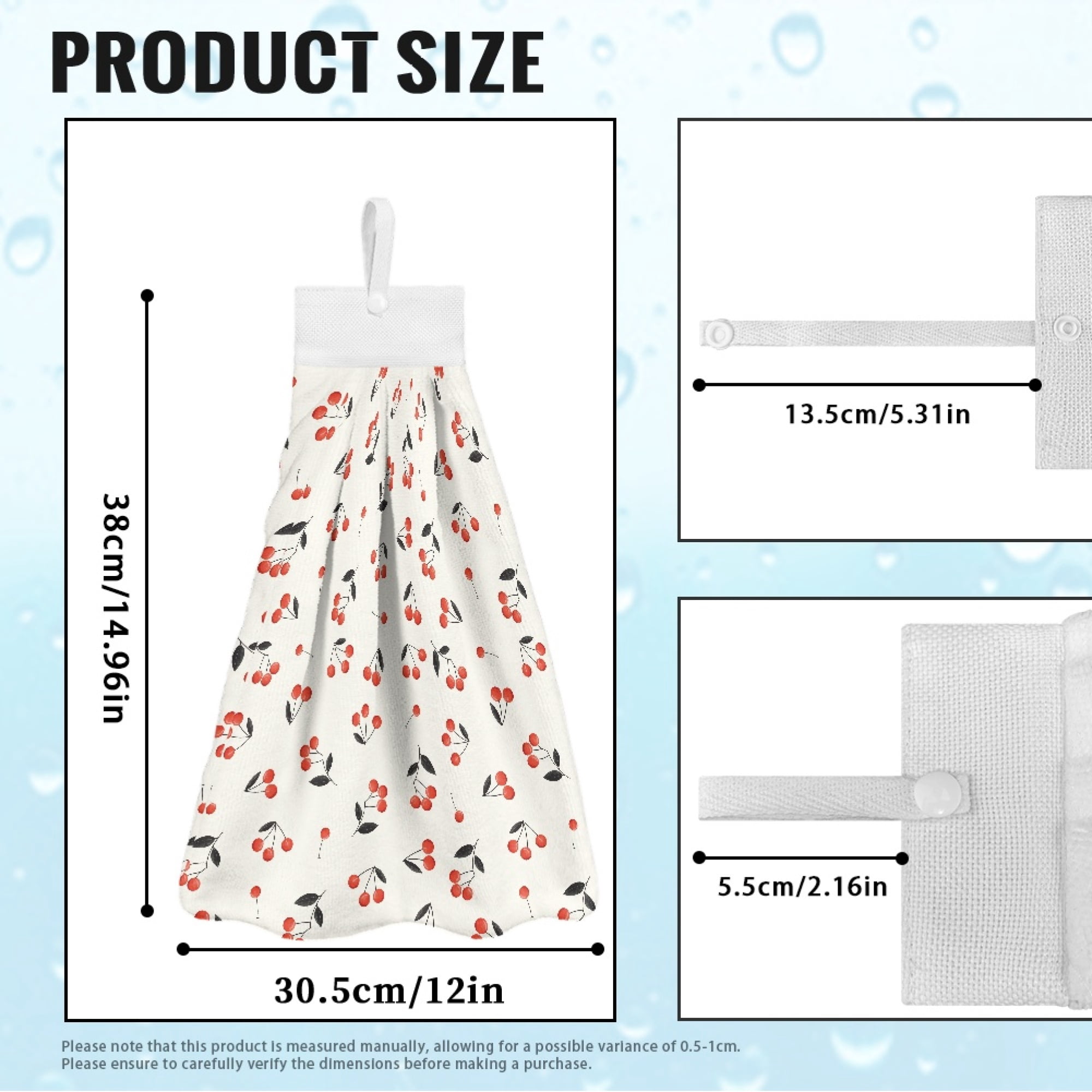 ZIATUBLE Cherry Hanging Kitchen Dish Towel Absorbent Hand Towels with Hanging Loops Bathroom Washcloth Pack of 2 Lightweight Hanging Dish Towels Elastic Kitchen Hand Towels and Washcloths