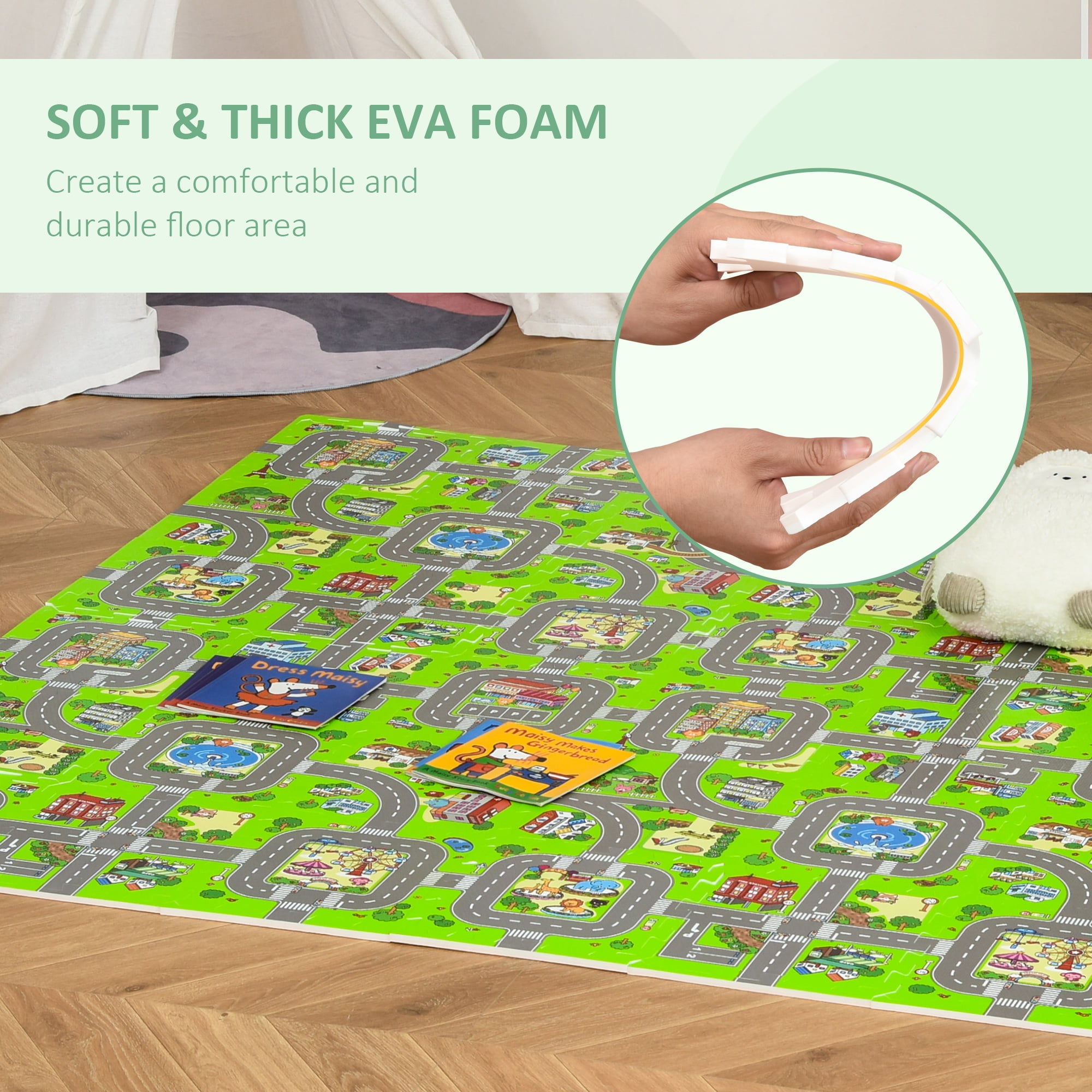 Qaba Kids Foam Puzzle Floor Tiles Baby Toddler Play Mat 36Pcs w 24 Side Mat Anti slip Crawling Learning with End Border Playground Pattern 35SqFt EVA Walmart