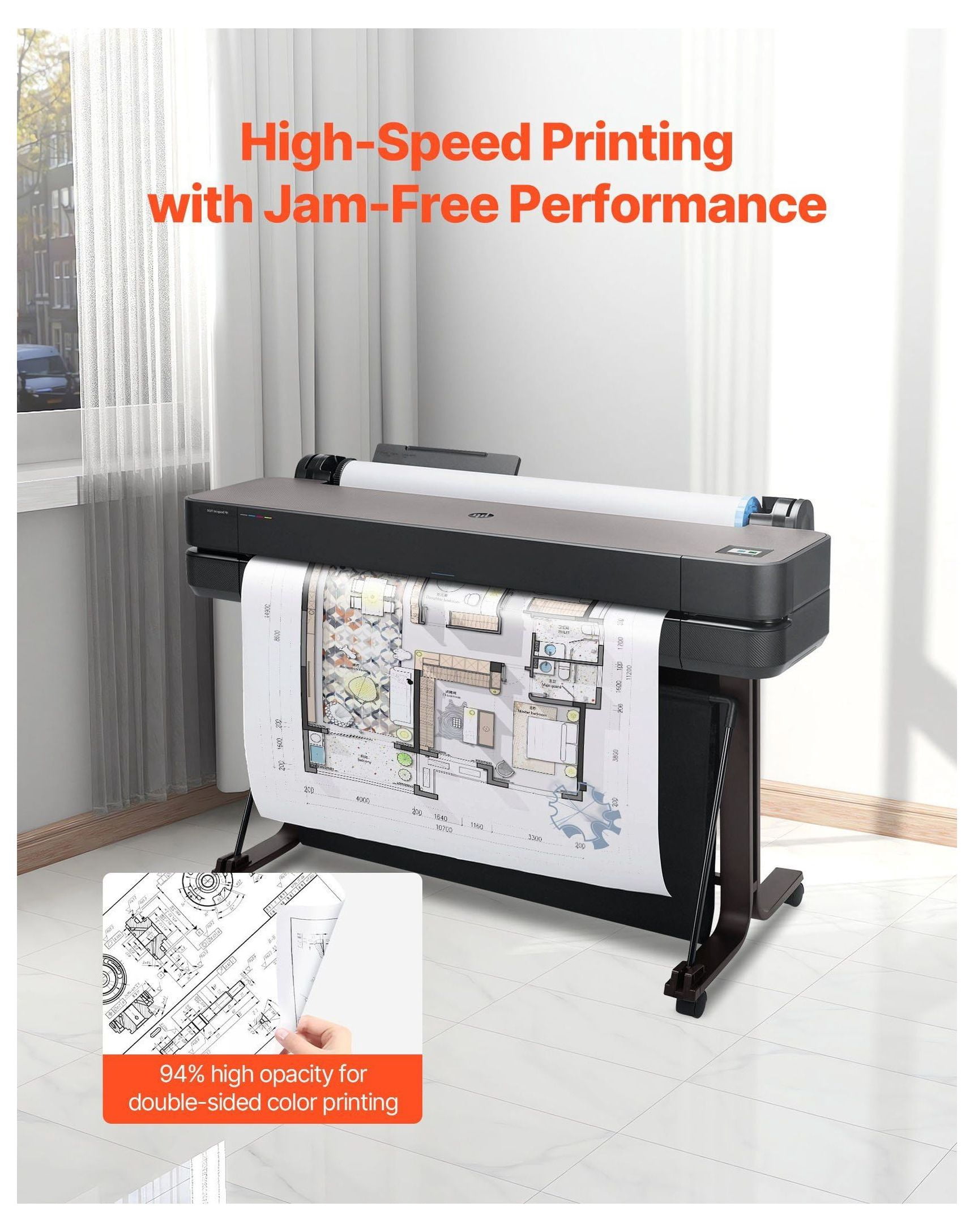 Wide Format Paper 24x150ft, 2 Rolls CAD Plotter Paper, 20lb Bond, 2in Core - Engineering Plans, Architectural Designs, GIS Maps