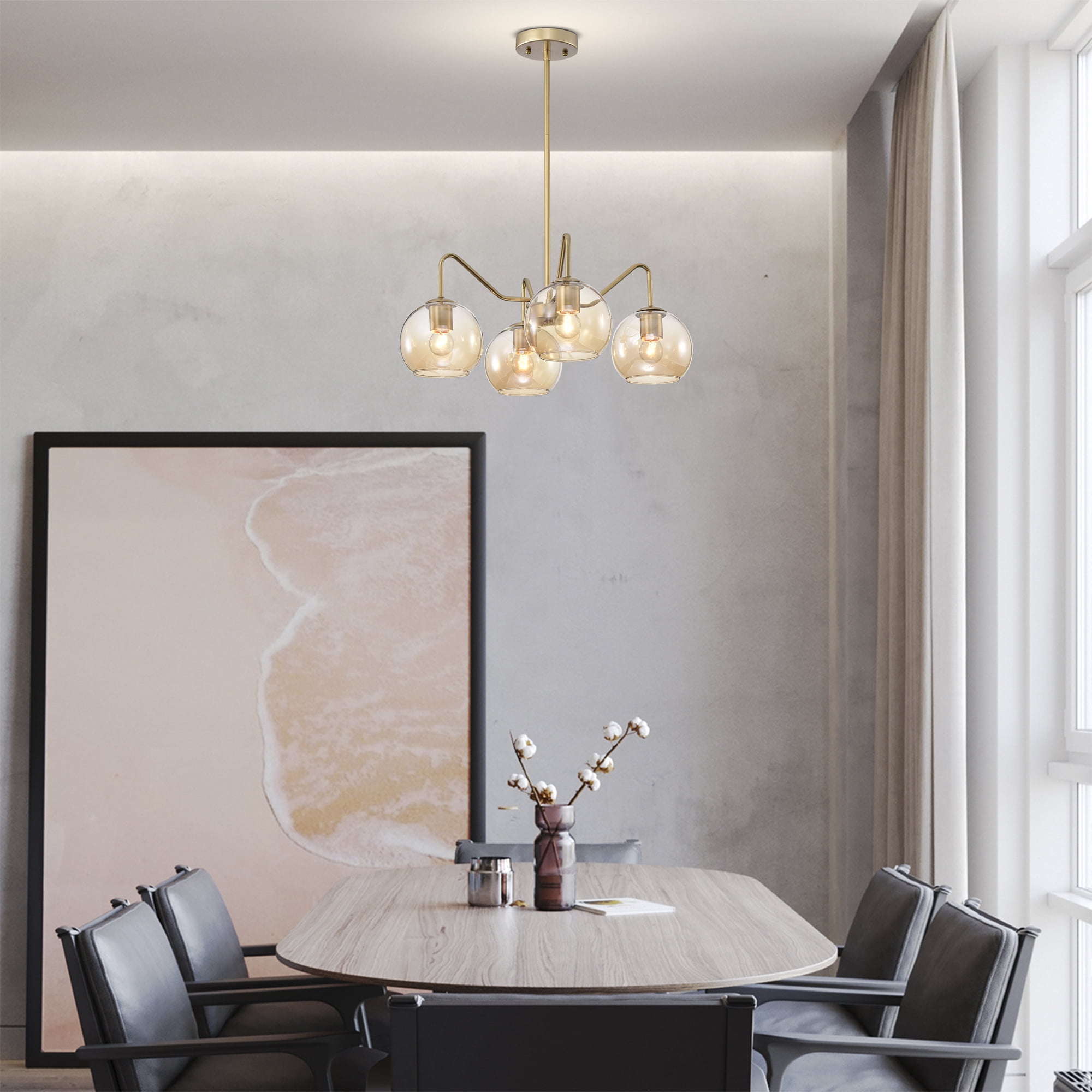 Dhona 21.7 in. 5-Light Indoor Matte Black and Brass Finish Chandelier with Light Kit