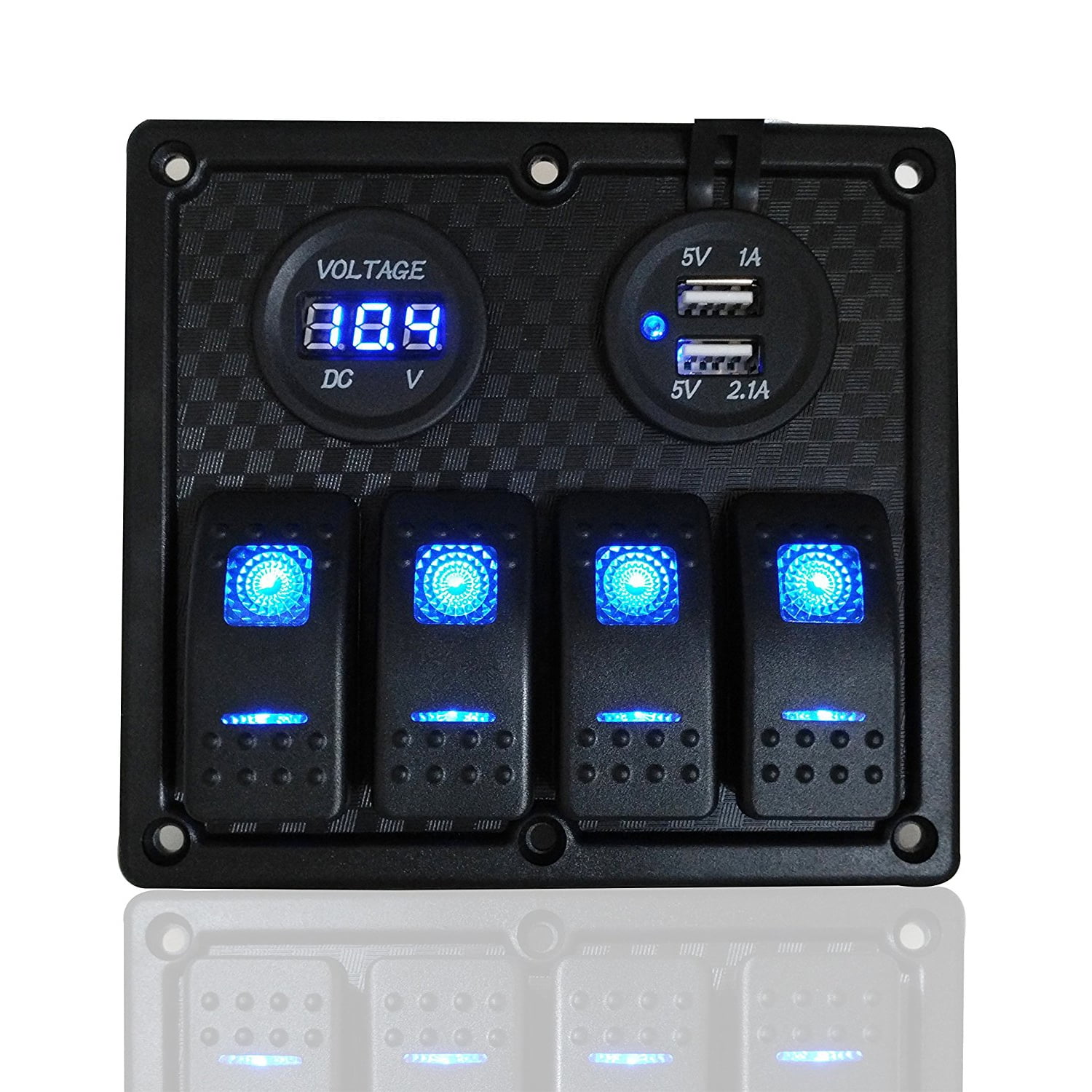 Blue LED Switch Panel for Car Marine Boat with 5 Pin 4 Gang，Waterproof