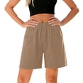 thumbnail image 3 of ITSAME Womens Cotton Shorts Straight Leg Elastic Waist Summer Loose Casual Shorts with Pockets Khaki Size L, 3 of 5