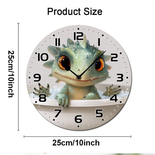 ZXCXRQFa Silent Clocks Cute Baby Dinosaur In Bathtub 10" Retro Vintage Clock Non-Ticking Silent Wood Wall Clocks Battery Operated Decor Retro Design for Kitchen/Living Room/Bedroom/Farmhouse