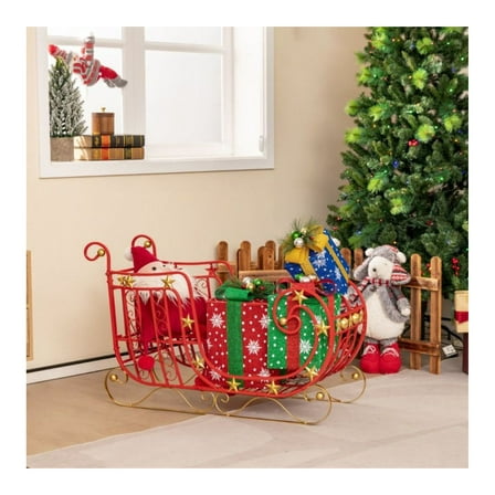 Yunken Metal Christmas Santa Sleigh Decoration with Large Cargo Area for Gifts, Outdoor Yard Decor, Rustic Design