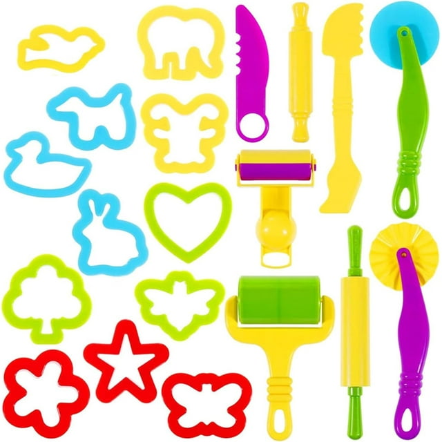 Playdough Tools Juego de 20 herramientas de plastilina para niños, cortadores y rodillos de plastilina de varias formas, color aleatorio