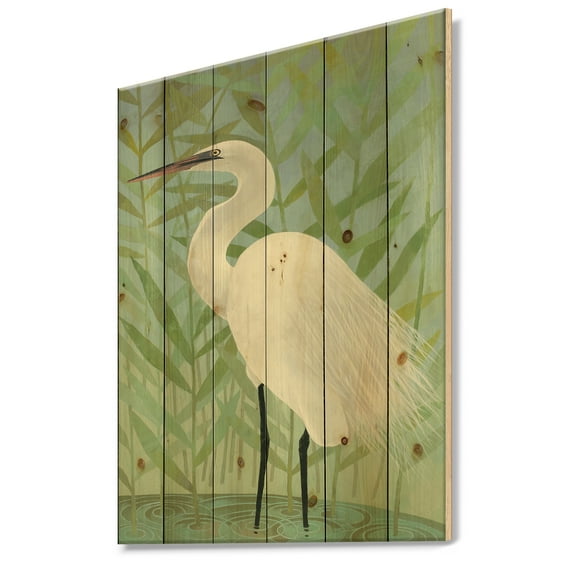 Designart 'heron by the Shore II' Modern Farmhouse Print on Natural Pine Wood